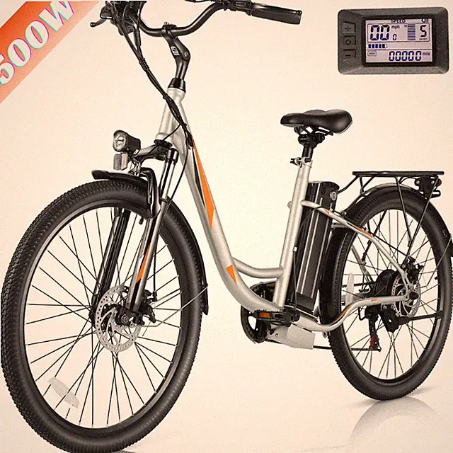 500W 48V Electric Bike 26in Cruiser E-Bike 7Speed Commuting Bicycle w/LCD 20mph