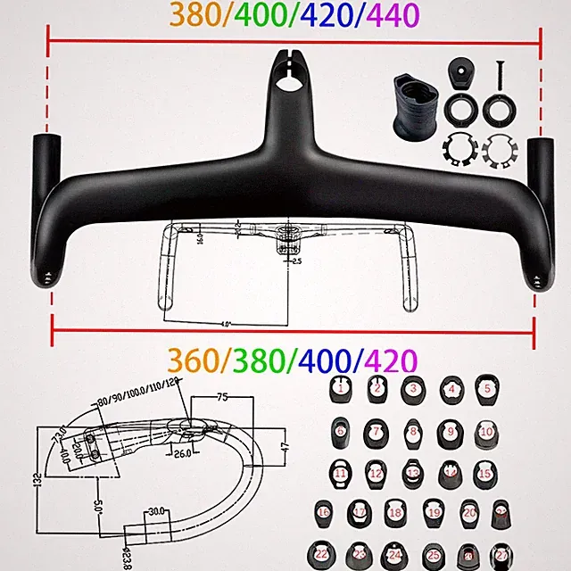 7 Degrees Carbon Fiber Internal Cable Routing Road Bike Handlebars 28.6MM