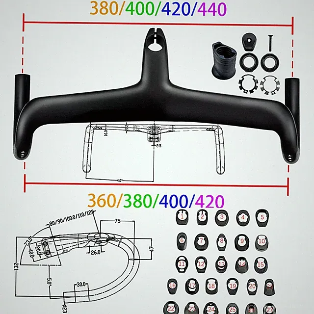 7 Degrees Carbon Internal Cable Routing Road Bike Handlebars 28.6MM with Washer