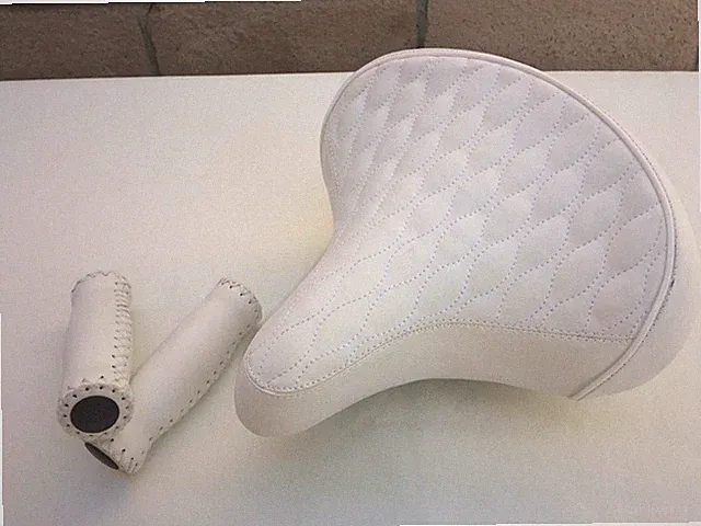 Beach Cruiser Bike Diamond Saddle Seat *WHITE w/Springs +Grips Handlebar Comfort