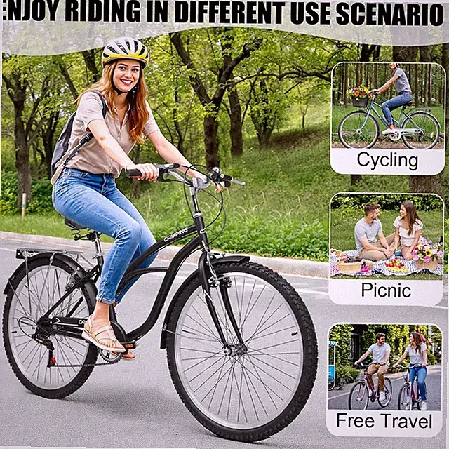 CamPingSurvivals Women Bike, 26 Inch Beach Cruiser Bike,7 Speed Commuter Bicycle