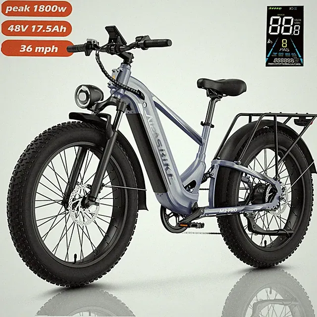 M2 26" Fat Tire Electric Bike 1800W 48V 17.5Ah For Adults Teens 7-Speed Ebike